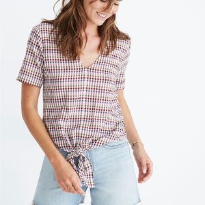 Madewell Tie-Front Top in Rainbow Gingham Check